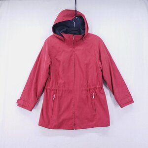 Gallery Full Zip Parka Jacket Hoodie Red Women's Size M Mid Length Zip Pockets